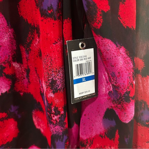 VINCE CAMUTO Red Pink Black Asymmetrical Floral Blouse Top Size XL - Picture 4 of 5